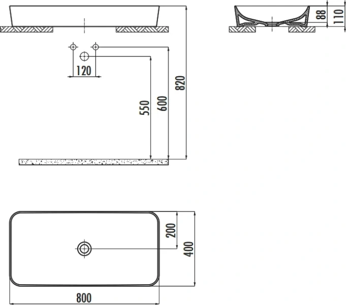 Раковина Creavit Ultra 80 см белая UL080-00CB00E-0000 (детальная фотография), современные, hi-tech