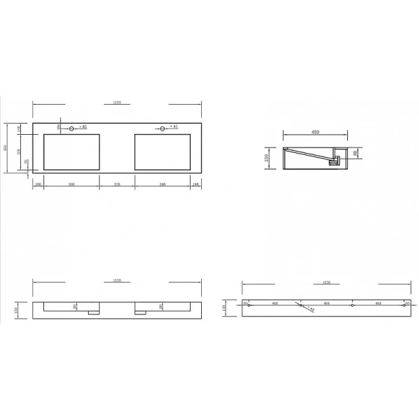 Раковина Abber Stein 152 см двойная AS2643-1.5 (детальная фотография), современные, hi-tech