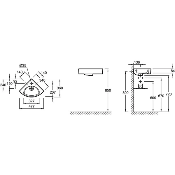 Раковина Jacob Delafon Odeon Rive Gauche 47 см угловая EGP112-00 (детальная фотография), современные, hi-tech