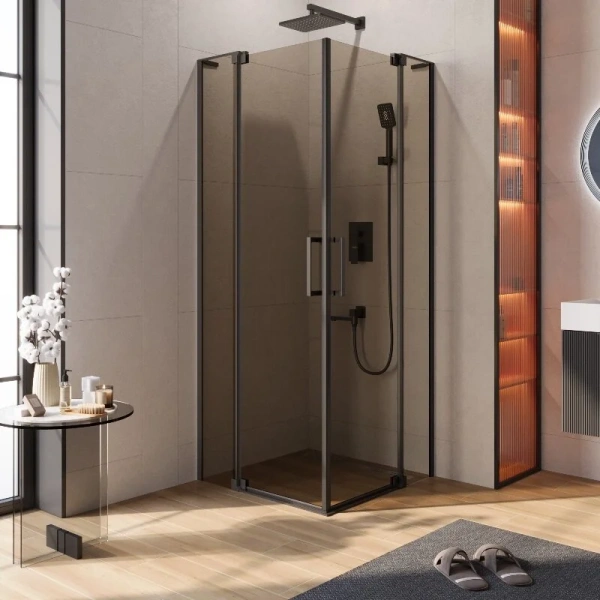 Душевой уголок Cezares Slider 80х80 см профиль черный стекло бронзовое SLIDER-A-2-70/80-BR-NERO (детальная фотография)