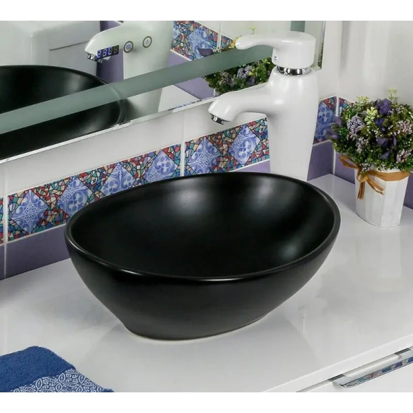 Раковина Ceramalux NC 40,5 см черная матовая 7138MB (детальная фотография), накладные (на столешницу), пристенные