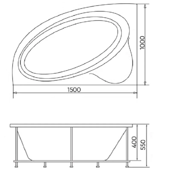 Ванна акриловая Viant Бостон 150 х 100 см, белая, левая/правая, VVABOS150100-L/R (детальная фотография), акриловые
