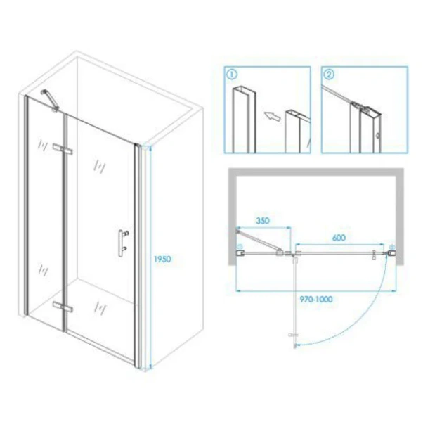 Душевая дверь в нишу RGW Passage PA-07B L 100 см чёрный профиль 41080710-84L (детальная фотография), современные, hi-tech
