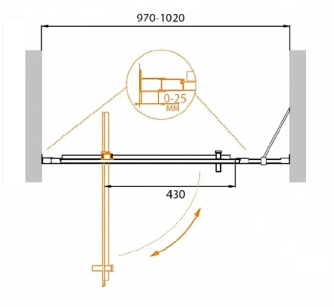 Душевая дверь стекло прозрачное Cezares MOLVENO-BA-11-70+30-C-Cr-IV (детальная фотография), современные, hi-tech
