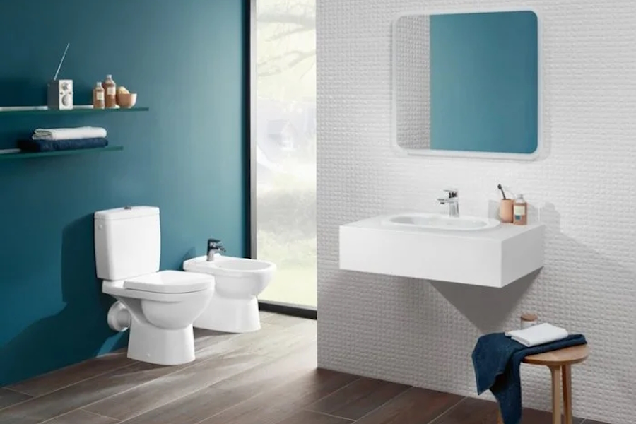 Унитаз напольный Villeroy&Boch O.novo 565810 (детальная фотография), с боковым подводом воды, с задним подводом воды