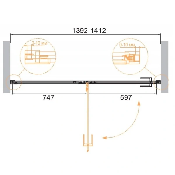 Душевая дверь в нишу Cezares Bellagio 140 см профиль брашированное золото BELLAGIO-B-12-140-C-BORO (детальная фотография), современные, hi-tech