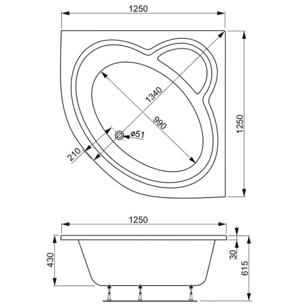 Ванна акриловая Vagnerplast Catalina Mini 125×125 см угловая VPBA125CTM3X-04 (детальная фотография), акриловые