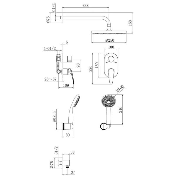 Душевой комплект Lemark Linara хром LM0429C (детальная фотография), современные, hi-tech