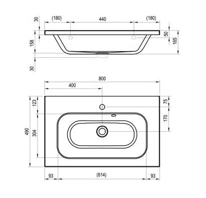 Раковина накладная Ravak Chrome 800 XJG01180, XJG01280 (детальная фотография), 80 см