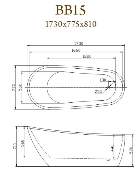 Ванна акриловая BelBagno 175х80 см отдельностоящая BB15 (детальная фотография), акриловые