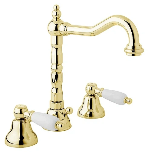 Смеситель для раковины Cezares First золото 24 карат, ручки белые - фото 5