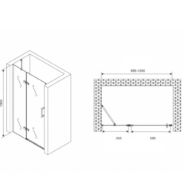 Душевая дверь в нишу Abber Zart 100 см профиль хром AG08100 (детальная фотография), современные, hi-tech