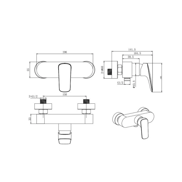 Душевой комплект Акватек Вега хром AQ1036CR (детальная фотография), современные, hi-tech