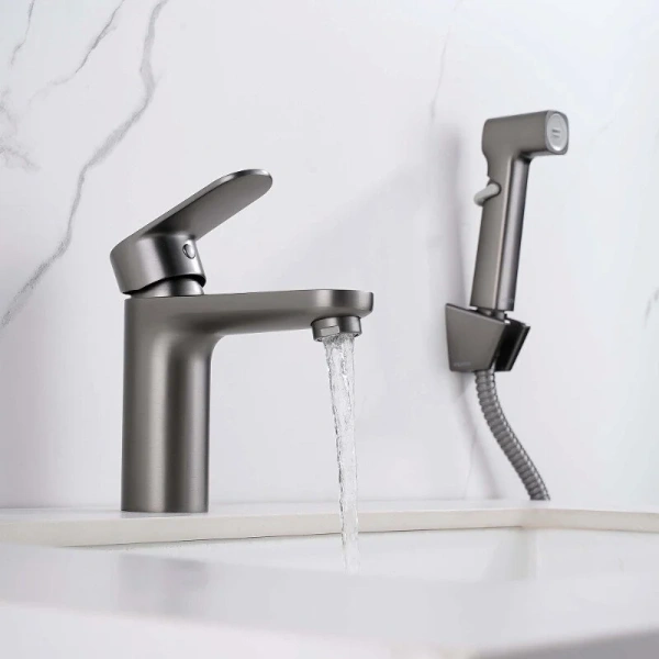 Смеситель для раковины Акватек Ника оружейная сталь AQ1812BGM (детальная фотография), однорычажные, двухрычажные