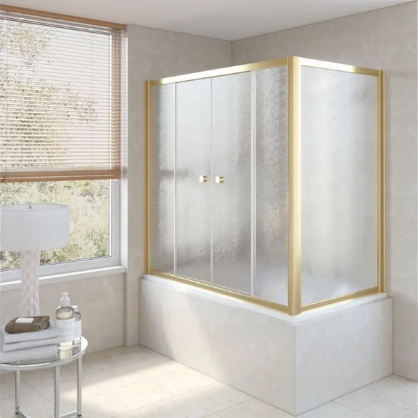 Душевая шторка на ванную профиль золотой стекло шиншилла Vegas-glass Z2V+ZVF 180*90 09 02 (детальная фотография)