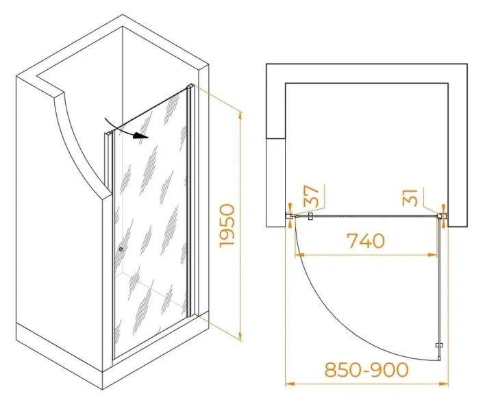Душевая дверь в нишу RGW Dolphin TN-03 54930309 90 см распашная (детальная фотография), современные, hi-tech
