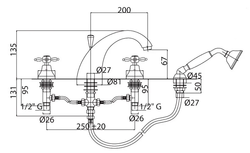 Смеситель для ванны Cezares Atlantis Nostalgia хром ATLANTIS-NOSTALGIA-BVD-01 (детальная фотография), для ванны