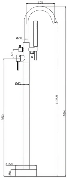 Смеситель для ванны BelBagno Nova напольный черный матовый NOV-FMT-NERO (детальная фотография), для ванны