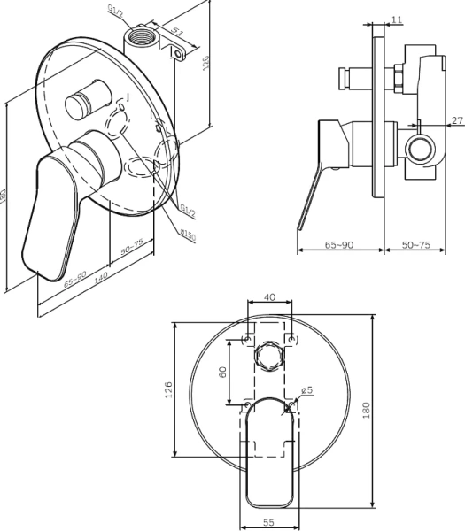 Душевой комплект Am.Pm X-Joy с внутренней частью для ванны с душем FB85A10010 (детальная фотография) index_4