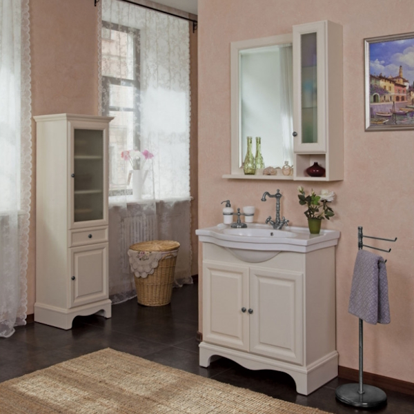 Шкаф для ванной, петли справа, цвет слоновая кость матовый, фурнитура состареное серебро, La Beaute Michel SMI24AVO.Dx.O.CR (детальная фотография), по запросу