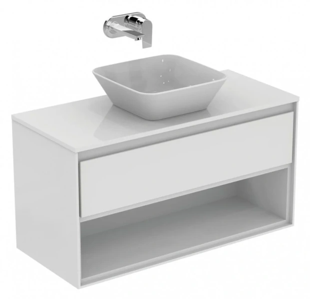 Тумба под раковину подвесная Ideal Standard Connect Air 100 см белая E0828B2 (детальная фотография), моноблок, под накладную раковину