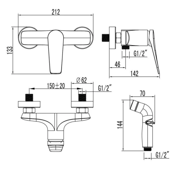 Гигиенический душ с смесителем  Lemark Bronx графит LM3718GM (детальная фотография), для туалета