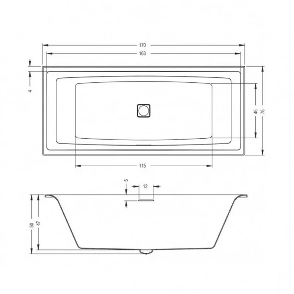 Акриловая ванна Riho Still Square Fall Plug & Play B100060005, 170 x 75 см, наполнение через перелив, цвет белый (детальная фотография), акриловые