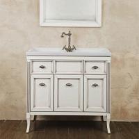 Тумба под раковину, цвет белый с патиной матовый, фурнитура состаренное серебро, La Beaute Vivien