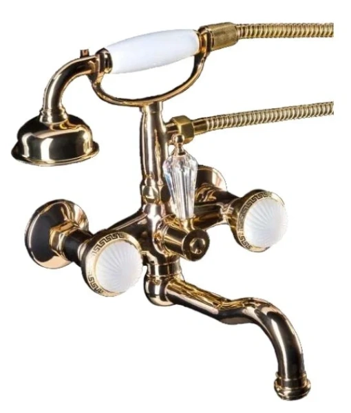 Смеситель для ванны Boheme Satine золото 293-ST (детальная фотография), классические, ретро, с элементами стекла, с элементами керамики, декорированные