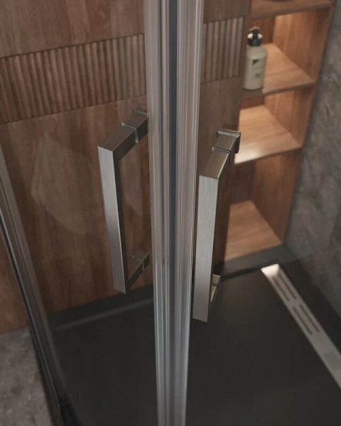 Душевой уголок Cezares Molveno 100х100 см стекло прозрачное профиль оружейная сталь MOLVENO-R-2-100-C-GM-IV (детальная фотография), 100х100