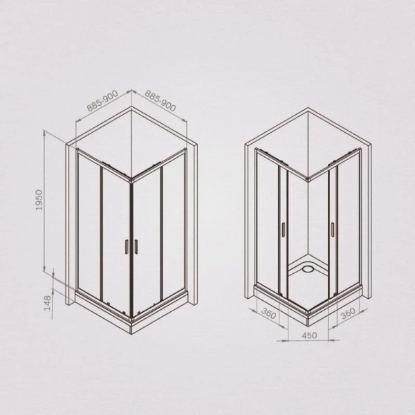 Душевой уголок Am.Pm Gem 90x90 см профиль черный W90G-403-9090BT (детальная фотография), квадратные