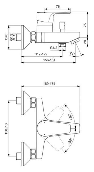 Смеситель для ванны Ideal Standard Cerafine D хром BC692AA (детальная фотография), для ванны
