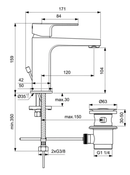 Смеситель для раковины Ideal Standard Cerafine D BC686 однорычажный с донным клапаном (детальная фотография), для раковины