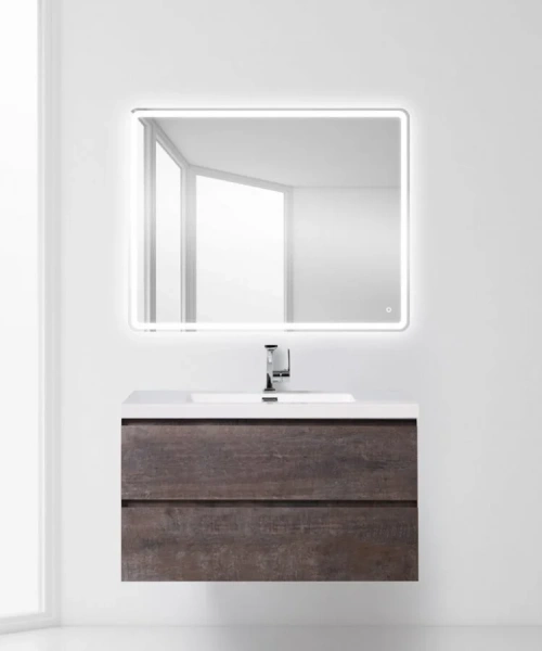 Тумба с раковиной подвесная BelBagno LUCE-1000-2C-SO с двумя выдвижными ящиками (детальная фотография), современная, hi-tech