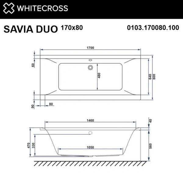 Ванна акриловая Whitecross Savia Duo, 170 х 80 см, увеличенная толщина акрила, усиленная армировка, 0103.170080.100 (детальная фотография), 170x80 см