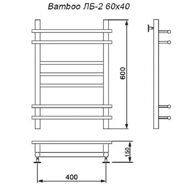 Полотенцесушитель водяной Ника Bamboo 60x40 см хром ЛБ 2 60/40 (детальная фотография), современные, hi-tech