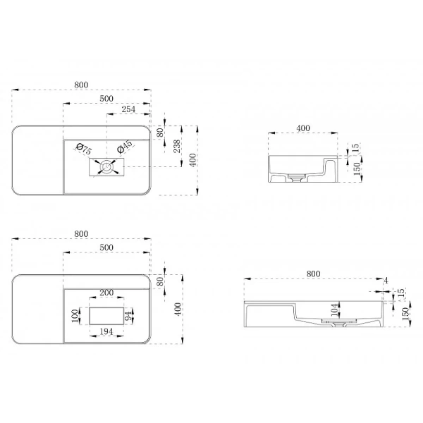 Раковина Abber Stein 80 см белая матовая AS2627-0.8 (детальная фотография), современные, hi-tech