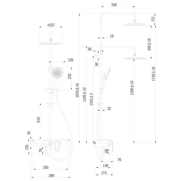 Душевая стойка Lemark Tropic черный LM7012BL (детальная фотография), современные, hi-tech