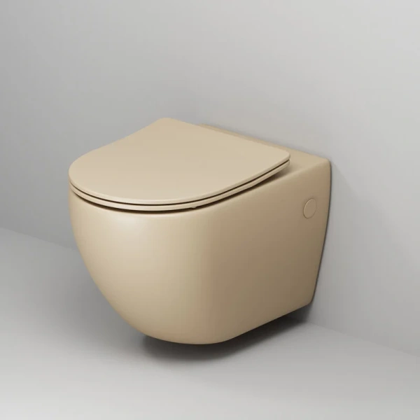 Унитаз подвесной Grossman Color бежевый матовый GR-4411BEMS (детальная фотография), недорогие, безободковые, сиденье с микролифтом , с антивсплеском