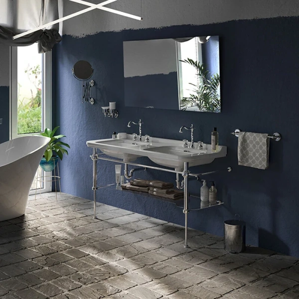 Раковина Kerasan Waldorf 4143K1bi/cr 150 см двойная (детальная фотография), белые