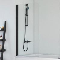 Душевая шторка на ванную профиль черный матовый стекло прозрачное Vegas-glass