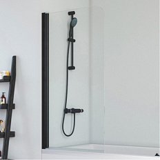 Душевая шторка на ванную профиль черный матовый стекло прозрачное Vegas-glass