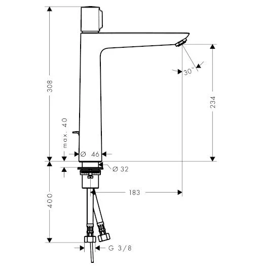 Смеситель для раковины Hansgrohe Talis Select E однорычажный 71752000 (детальная фотография), для раковины