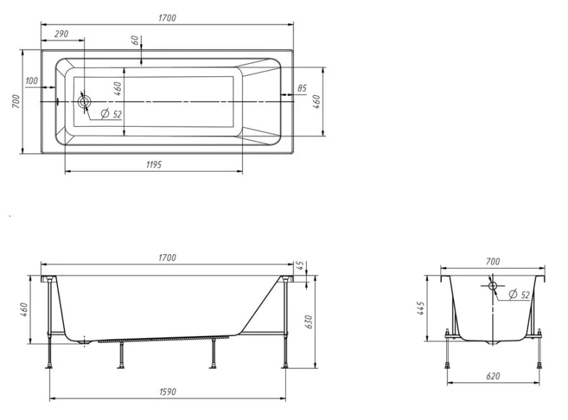 Ванна акриловая Roca Leon 170х70 248658000 (7.2486.5.800.0) белая (детальная фотография), акриловые