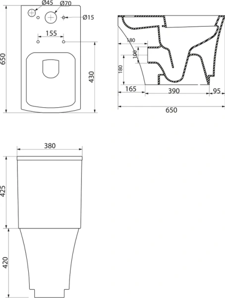 Чаша для унитаза-компакта BelBagno Regina с горизонтальным выпуском BB104CP (детальная фотография), современные, hi-tech, прямоугольные