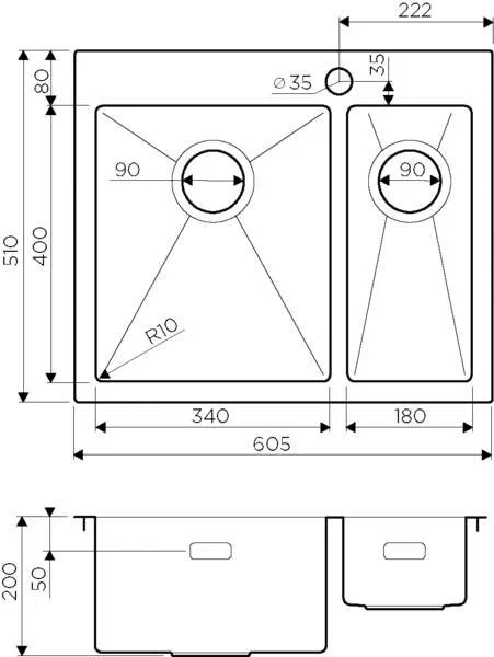 Мойка для кухни Omoikiri Akisame 60-2-IN-L 60 см нержавеющая сталь 4993775 (детальная фотография), врезные