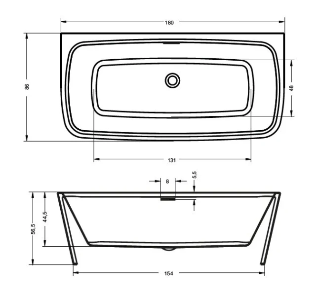 Ванна акриловая Riho Adore 180x86 см белая B086001005 (детальная фотография), 180x85 см