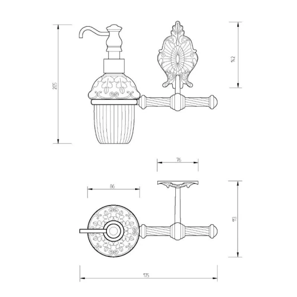 Дозатор для мыла Migliore Elisabetta золото 17062 (детальная фотография), классические, ретро, декорированные