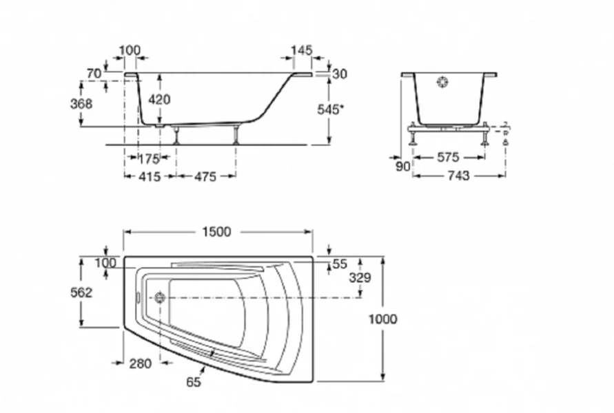 Акриловая ванна Roca Hall Angular ZRU930286 (детальная фотография), акриловые