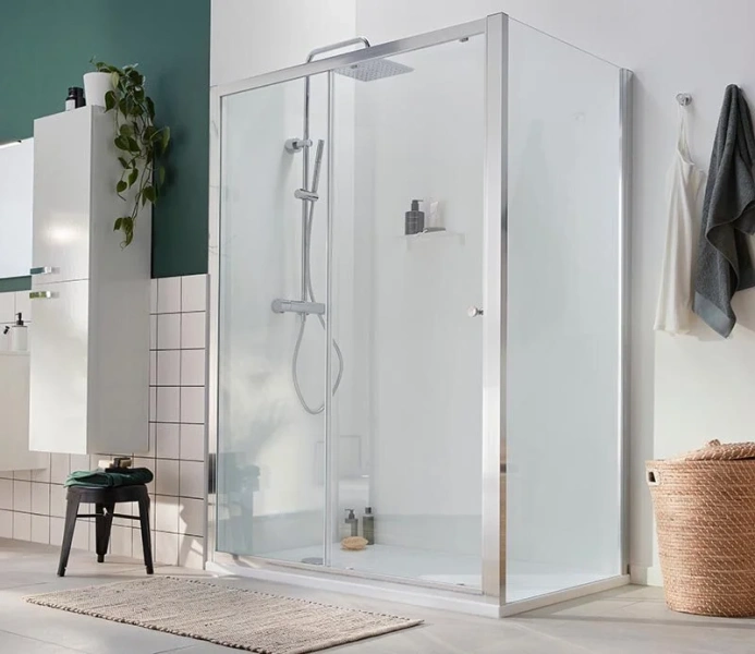 Душевая дверь реверсивная Jacob Delafon Serenity 100 см прозрачное стекло, профиль хром E14C100-GA (детальная фотография), в нишу, стеклянные